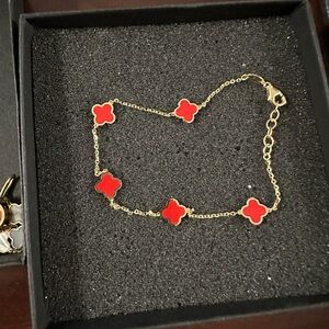 Solid 14k Gold Red Clover Bracelet